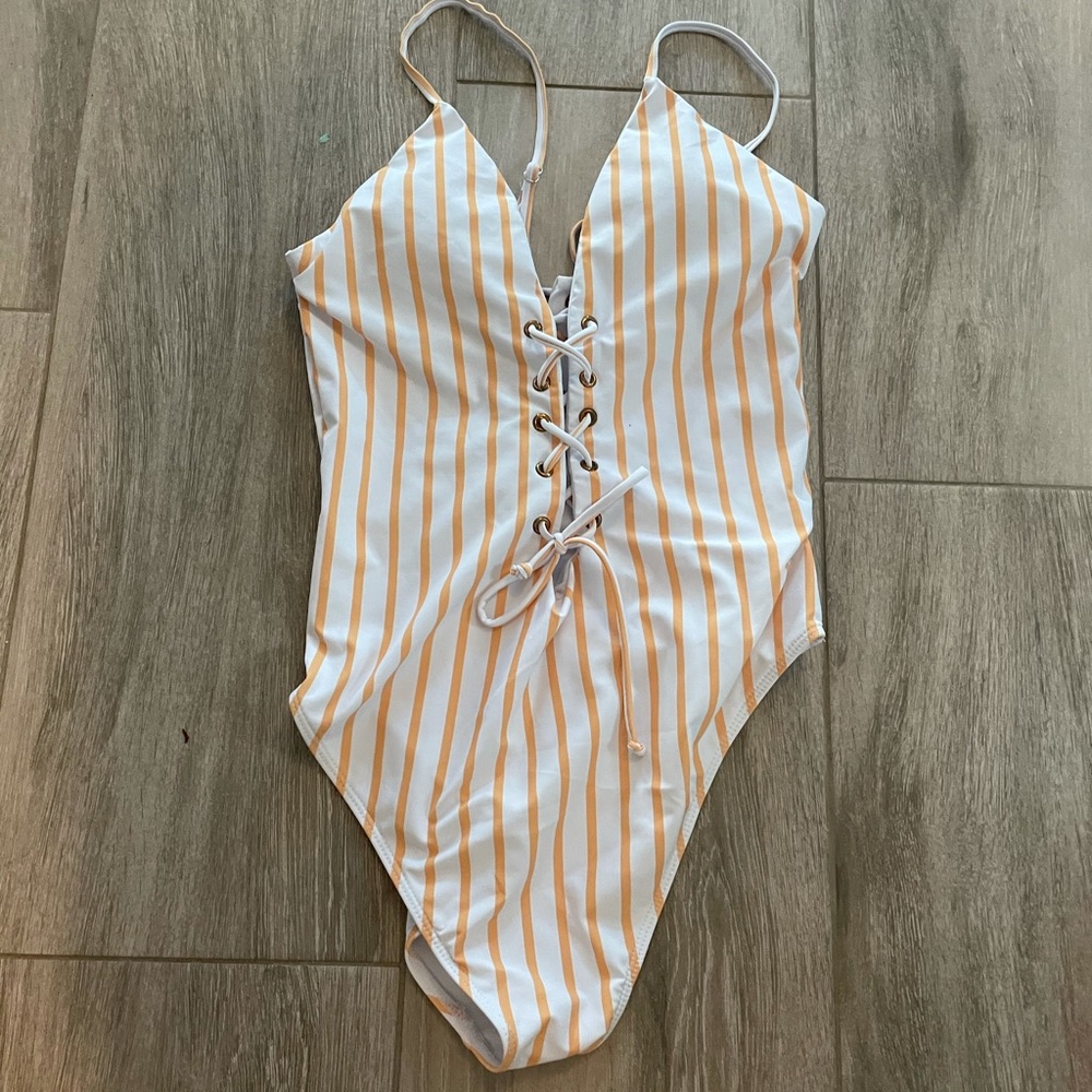 Women’s Yellow Stripe One Piece with Ties